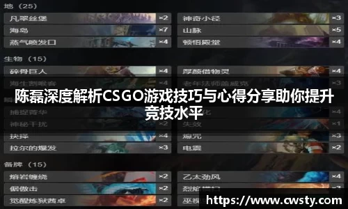 陈磊深度解析CSGO游戏技巧与心得分享助你提升竞技水平